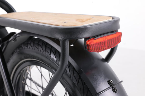 Wood rear rack, fender, and tail light on Denago Folding 1 eBike