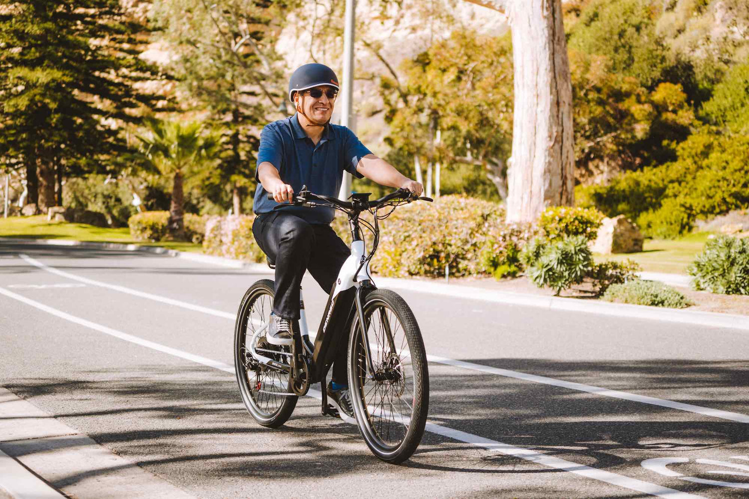 Man with Denago eBike in bike lane